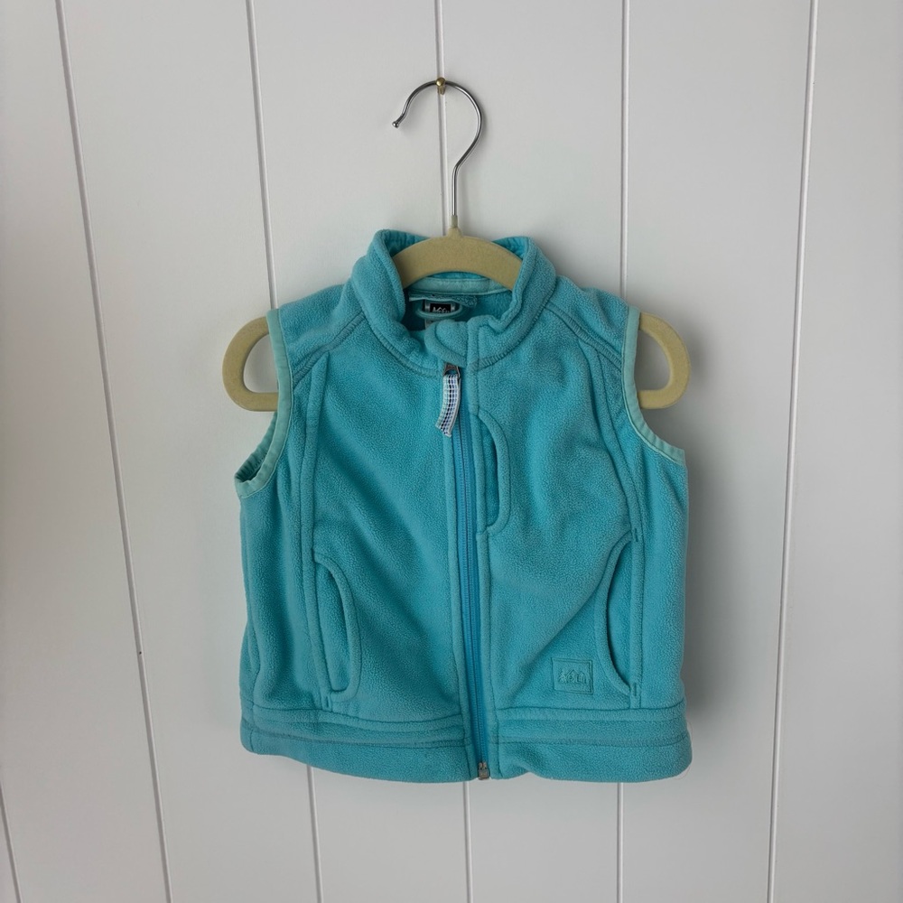 REI Toddler Fleece Warm Teal‎ Vest Full Zip Pockets Size 2T